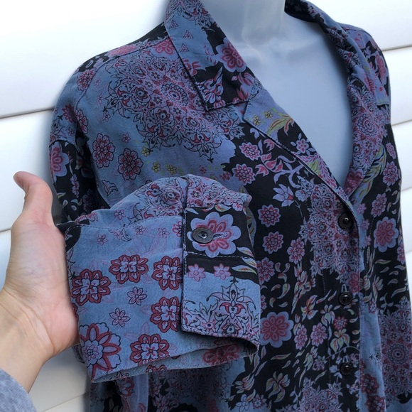 Tianello Blue and Purple Floral Button Down Shirt - Picture 7 of 12